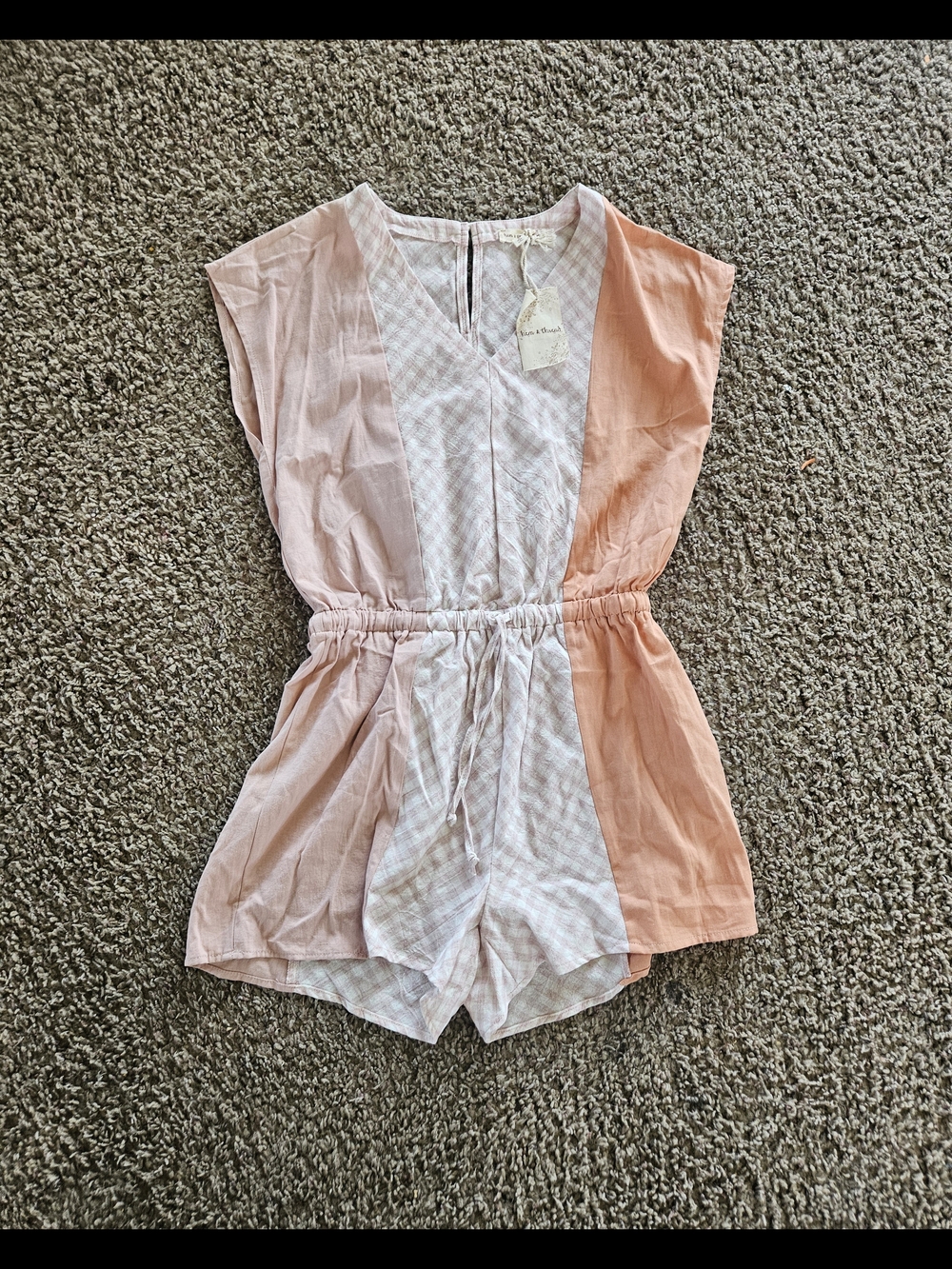 Hem & Thread Pink and Cream Colorblock Romper